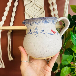 Stoneware Pottery Creamer Pitcher | Speckled Hand-Thrown Ceramic |‎ Blue & Pink